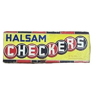 Vintage Halsam Embossed Wood Checkers 24 Pieces Original Box Set # 145H Complete